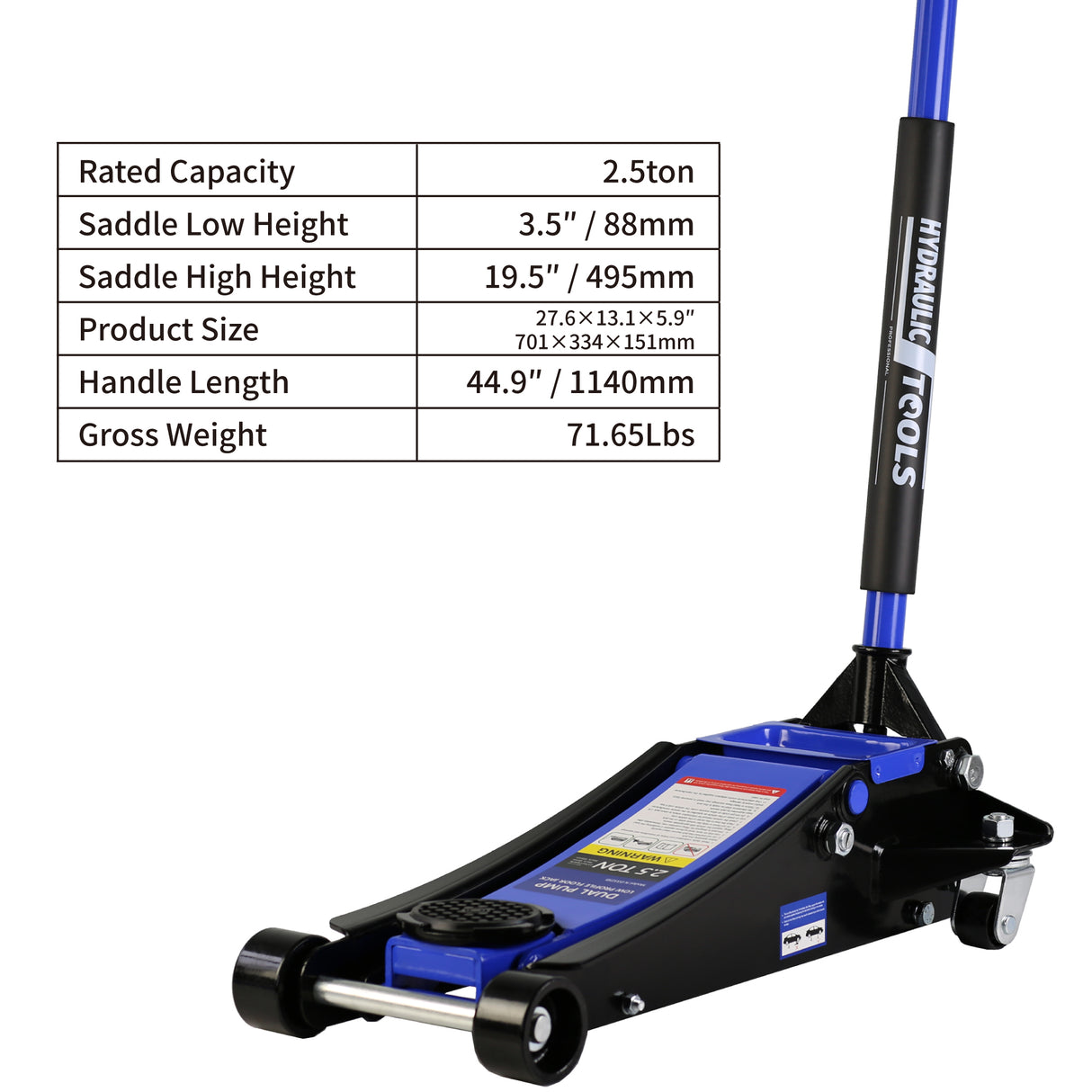 2.5 Ton Low Profile Steel Racing Hydraulic Floor Jack with Dual Pistons Quick Lift Pump Lifting range 3.5"-19.5"