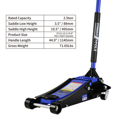 2.5 Ton Low Profile Steel Racing Hydraulic Floor Jack with Dual Pistons Quick Lift Pump Lifting range 3.5"-19.5"