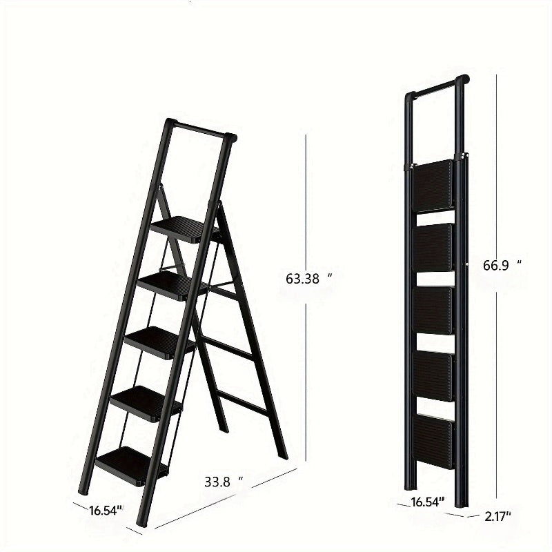 5-Step Ladder Folding Step Stool with Anti Slip Wide Pedals Lightweight and Easy to Carry Handle Multi-Purpose Steel Suitable for Home and Office Use