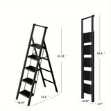 Escalera de 5 escalones Taburete plegable con pedales anchos antideslizantes Asa liviana y fácil de transportar Acero multiusos Adecuado para uso en el hogar y la oficina