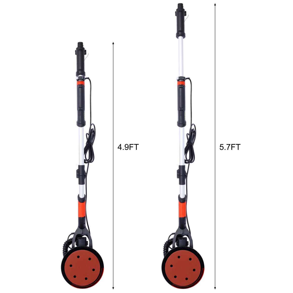 Lijadora eléctrica para paneles de yeso de 780 W con recolección de polvo por aspiradora Motor de 6.5 A Piso sin polvo con velocidad variable Luz LED de 900-1800 RPM Mango extensible y plegable