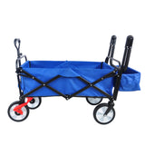 Opvouwbare opvouwbare buitenwagen, zware tuin, draagbare handkar, bekerhouder, verstelbare handgrepen, blauw