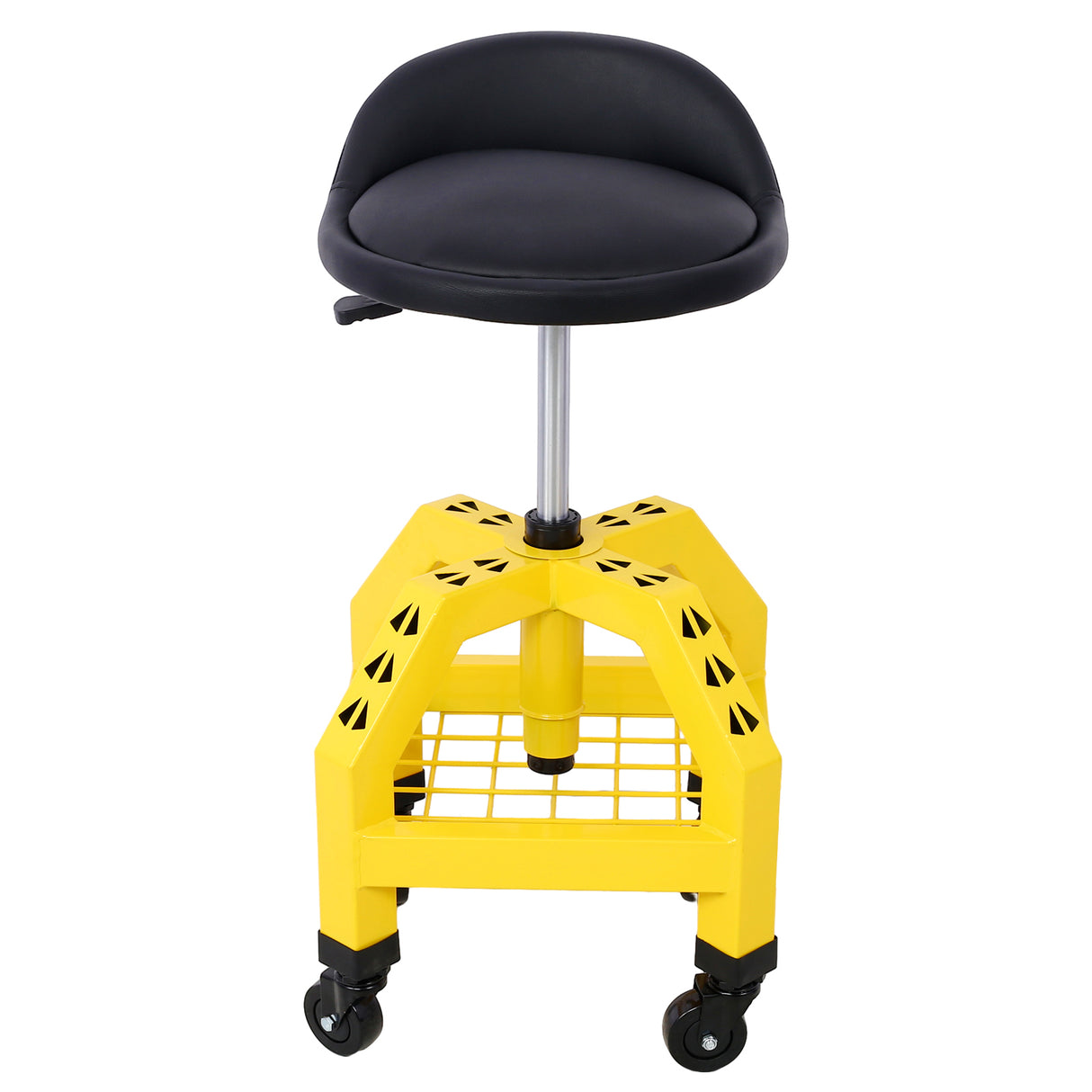 Taburete giratorio neumático de 360 ​​grados, asiento de enredadera rodante mecánico, taller resistente con ruedas, amarillo