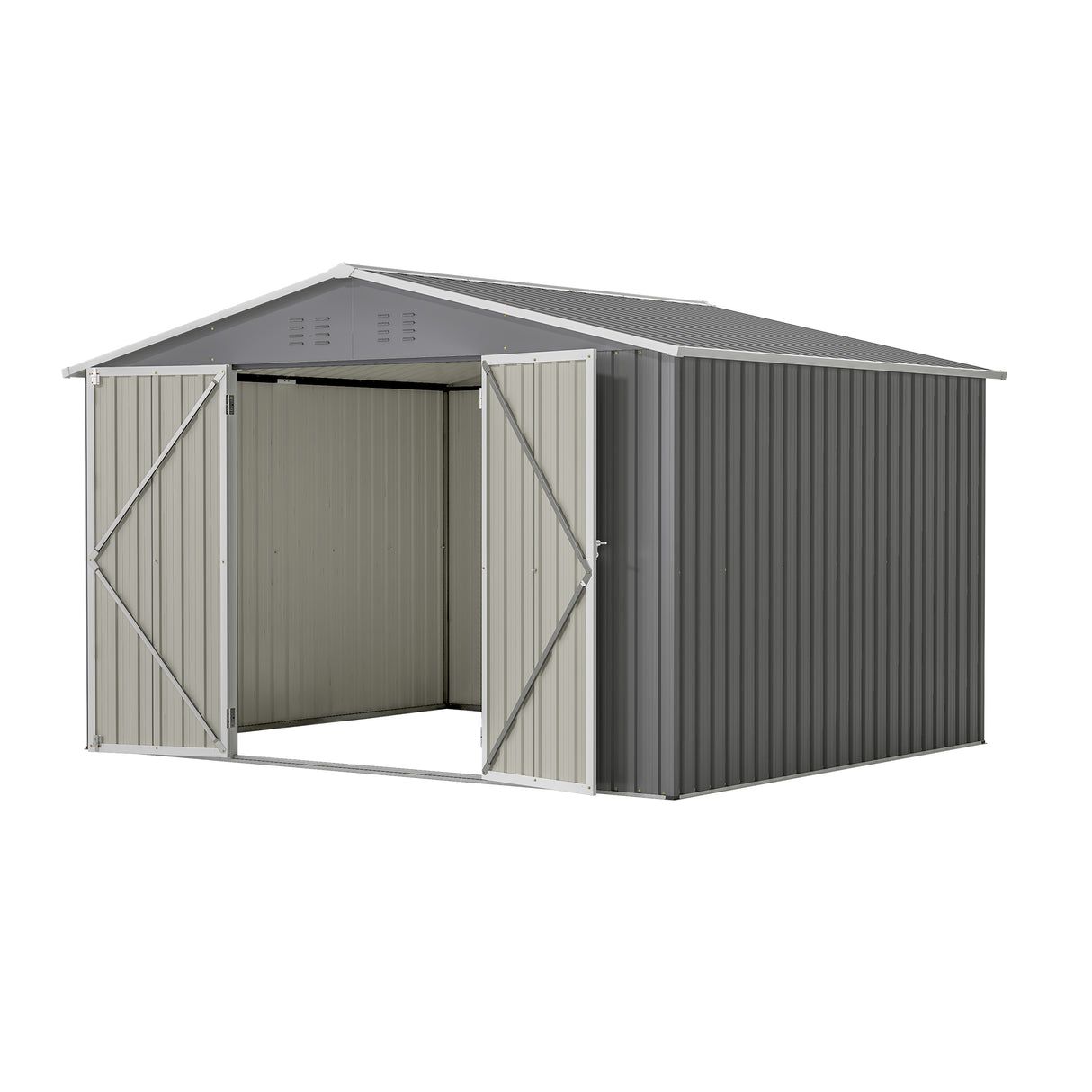 10X8 FT Outdoor Storage Shed All Weather Metal with Lockable Doors Tool for Garden Patio Backyard Lawn Grey