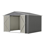 10X8 FT Outdoor Storage Shed Lahat ng Weather Metal na may Lockable Doors Tool para sa Patio ng Hardin sa Backyard Lawn Gray