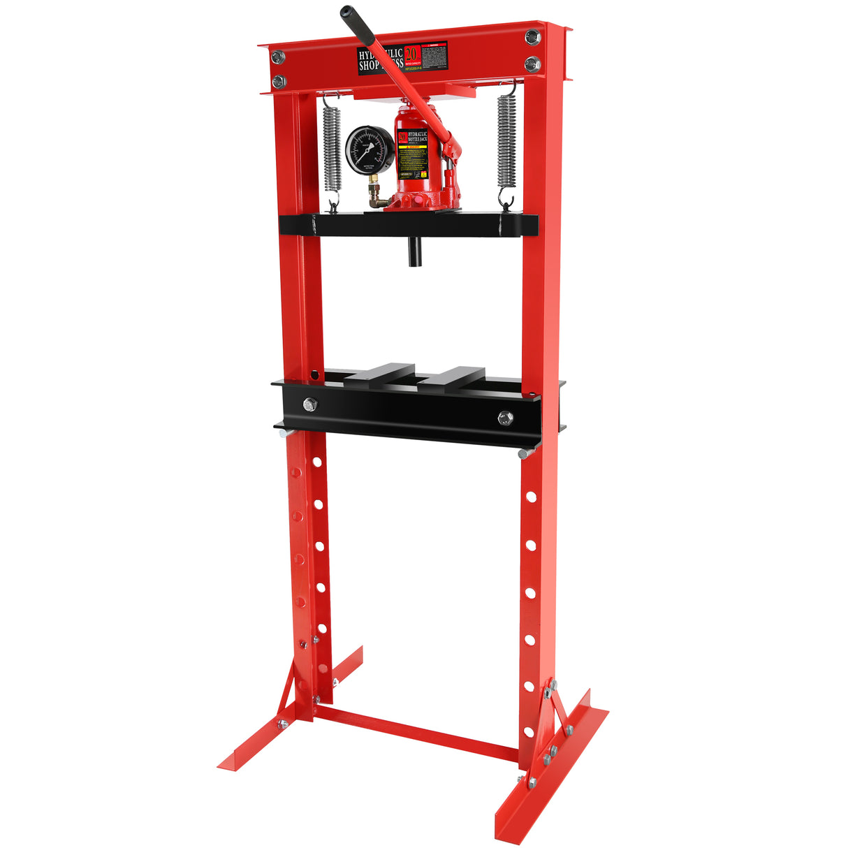 20 Ton Hydraulic Shop Floor Press Steel H-Frame na may mga Plate Adjustable Working Table Stand Jack para sa Mga Gear at Bearing Pula