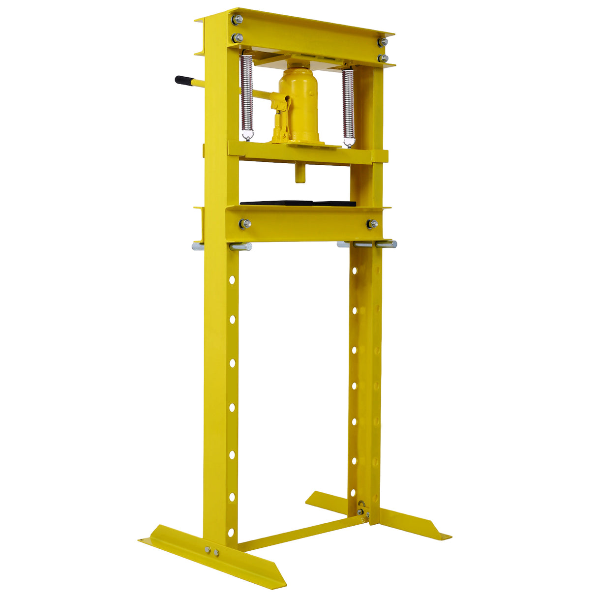 Hydraulic Shop Press 12-Ton Capacity Floor Mount with Press Plates H-Frame Garage Floor Press Adjustable Working Table Height-Yellow