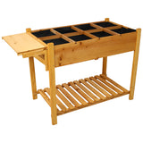 Support de jardinière en bois surélevé à 8 poches avec table d'appoint pliable et étagère de rangement pour herbes/légumes/fleurs - Marron