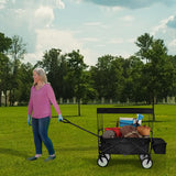 Heavy Duty Folding Portable Hand Cart na may Removable Canopy 8'' Wheels Adjustable Handles at Double Fabric para sa Shopping Picnic Beach Camping Black