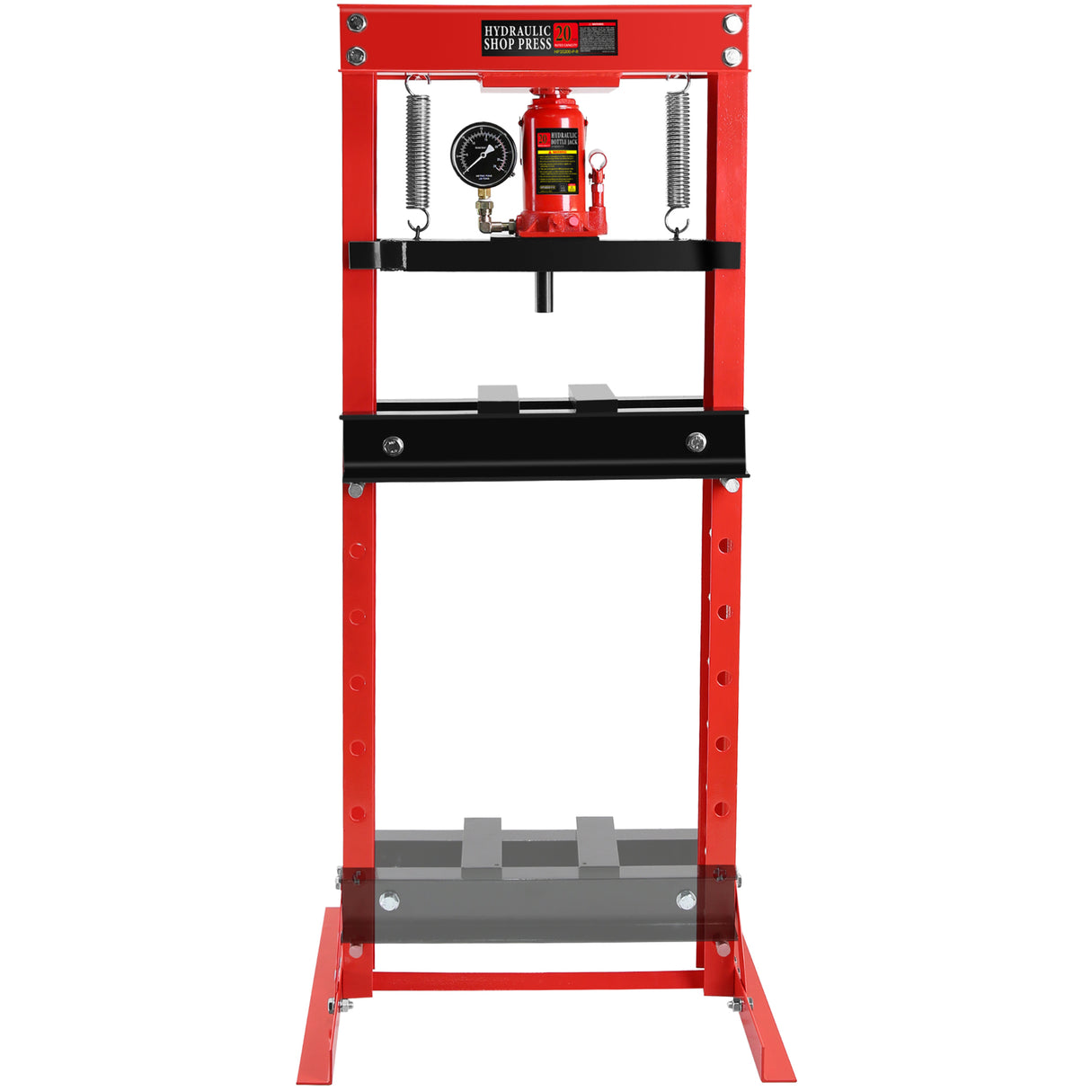 20 Ton Hydraulic Shop Floor Press Steel H-Frame with Plates Adjustable Working Table Stand Jack for Gears and Bearings Red