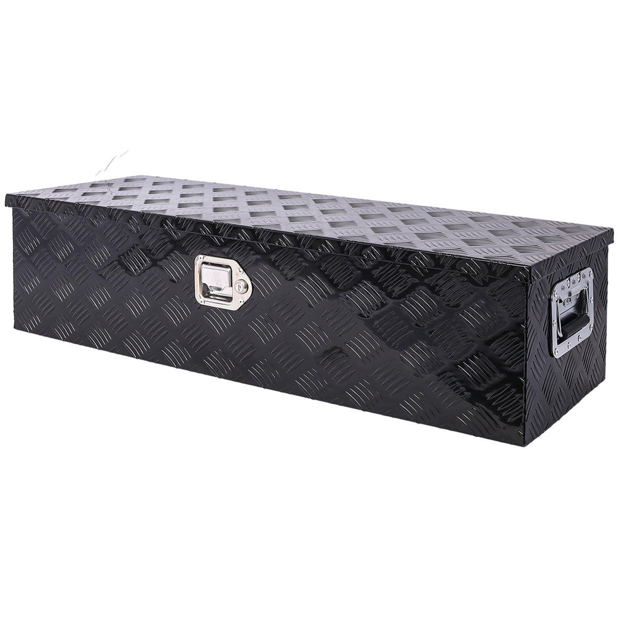 Caja de herramientas de aluminio de 39 pulgadas, caja de camión resistente, almacenamiento para camioneta y remolque al aire libre, organizador para RV, parte inferior con llaves de bloqueo, negro, 39x13x10 pulgadas