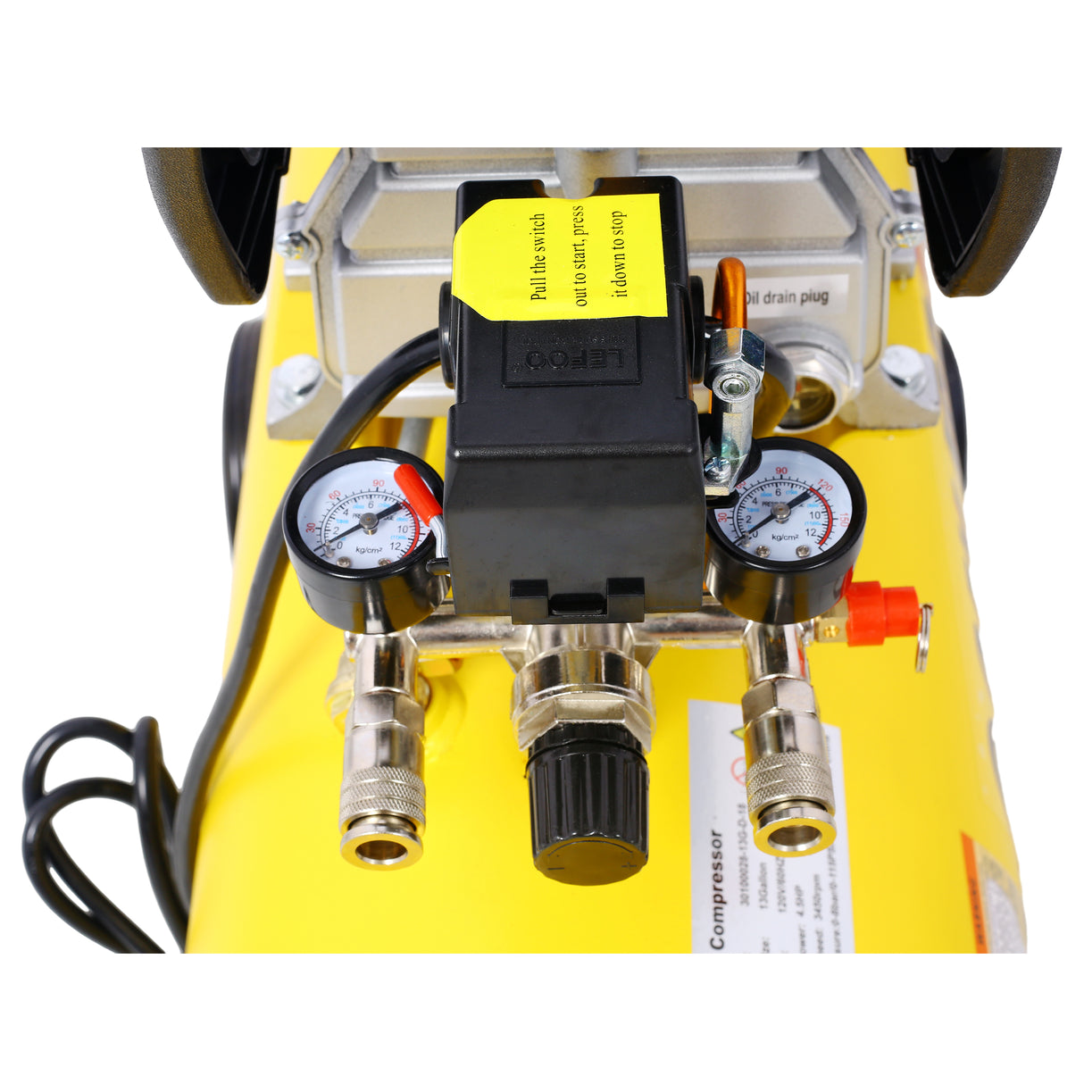 4.5HP Portable 13 Gallons Oil-Lubricated Air Compressor Tank Ultra Quiet Horizontal Adjustable Pressure with Built-in Wheel Yellow