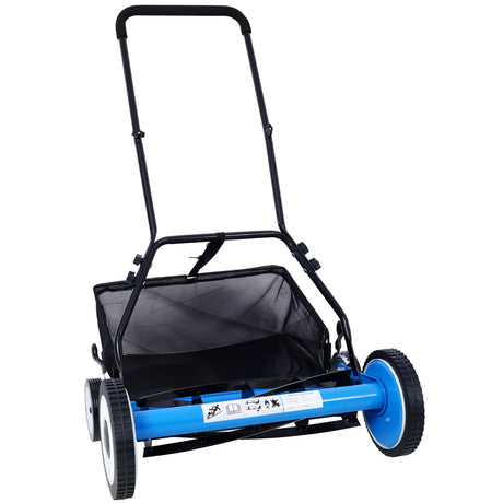 20-Inch 5-Blade Push Reel Lawn Mower with Grass Catcher 4 Wheels Blue