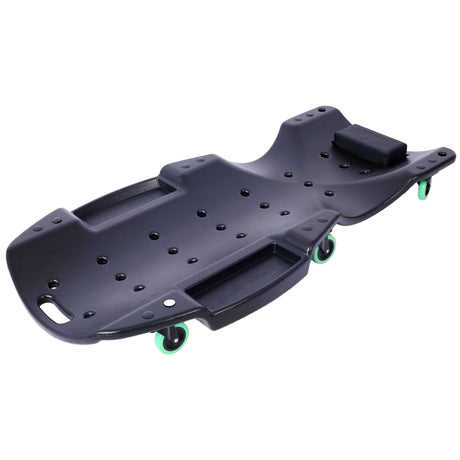 Plastic Creeper 48 Inch Blow Molded Ergonomic HDPE Body with Padded Headrest & Dual Tool Trays 440 Lbs Capacity Black