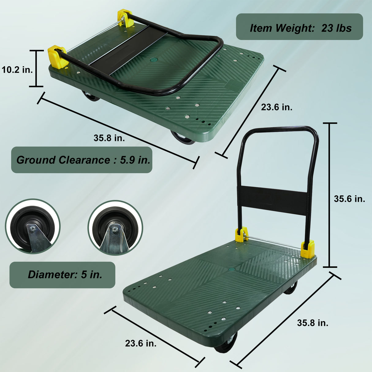 Foldable Platform Push Hand Truck Cart 880 lbs. Weight Capacity--Green