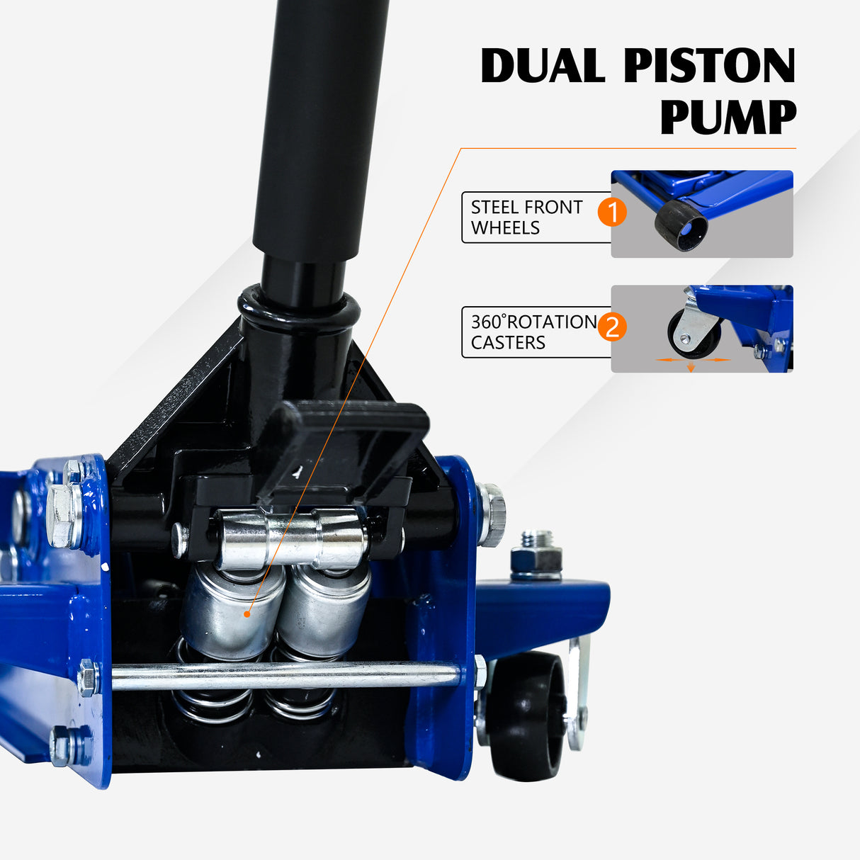 3T Heavy Duty Horizontal Double Pump Floor Jack Foot Model and Steel Racing with Dual Piston Quick Lift Pump 6,000 lb Capacity--Blue