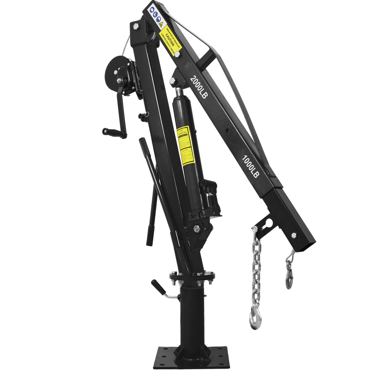 Hydraulic Pickup Truck Crane with Hand Winch Bed Hoist Jib 2000-Lb. Capacity Black