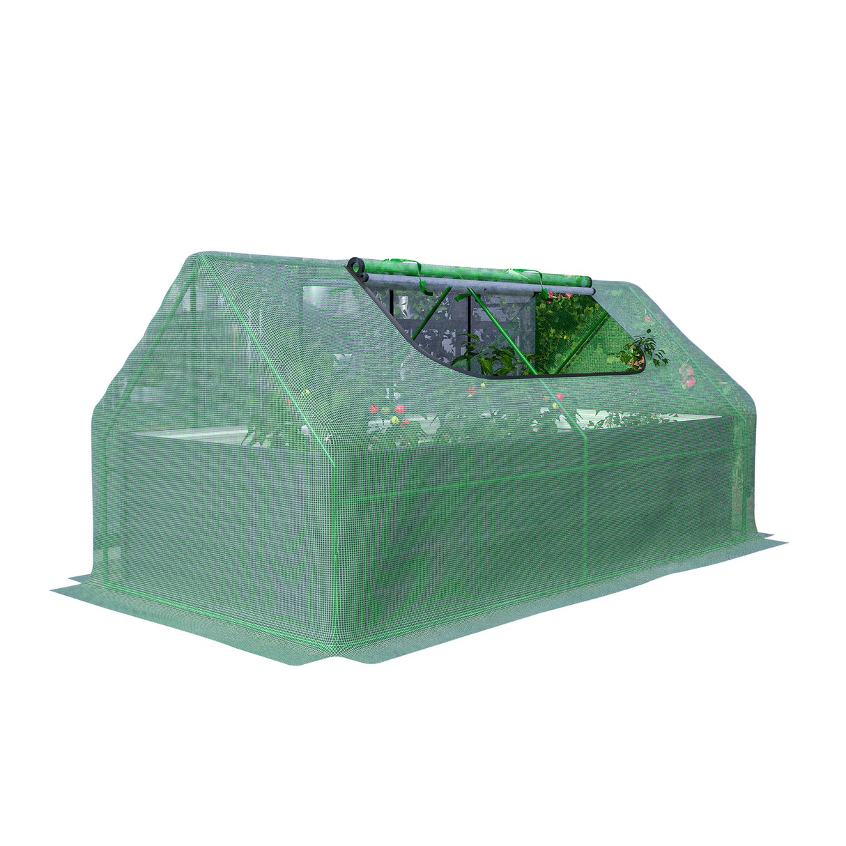 8x4x2ft Galvanized Raised Garden Bed with Cover Metal Planter Box Kit w/ 2 Large Screen Windows Mini Greenhouse Outdoor Growing Vegetables