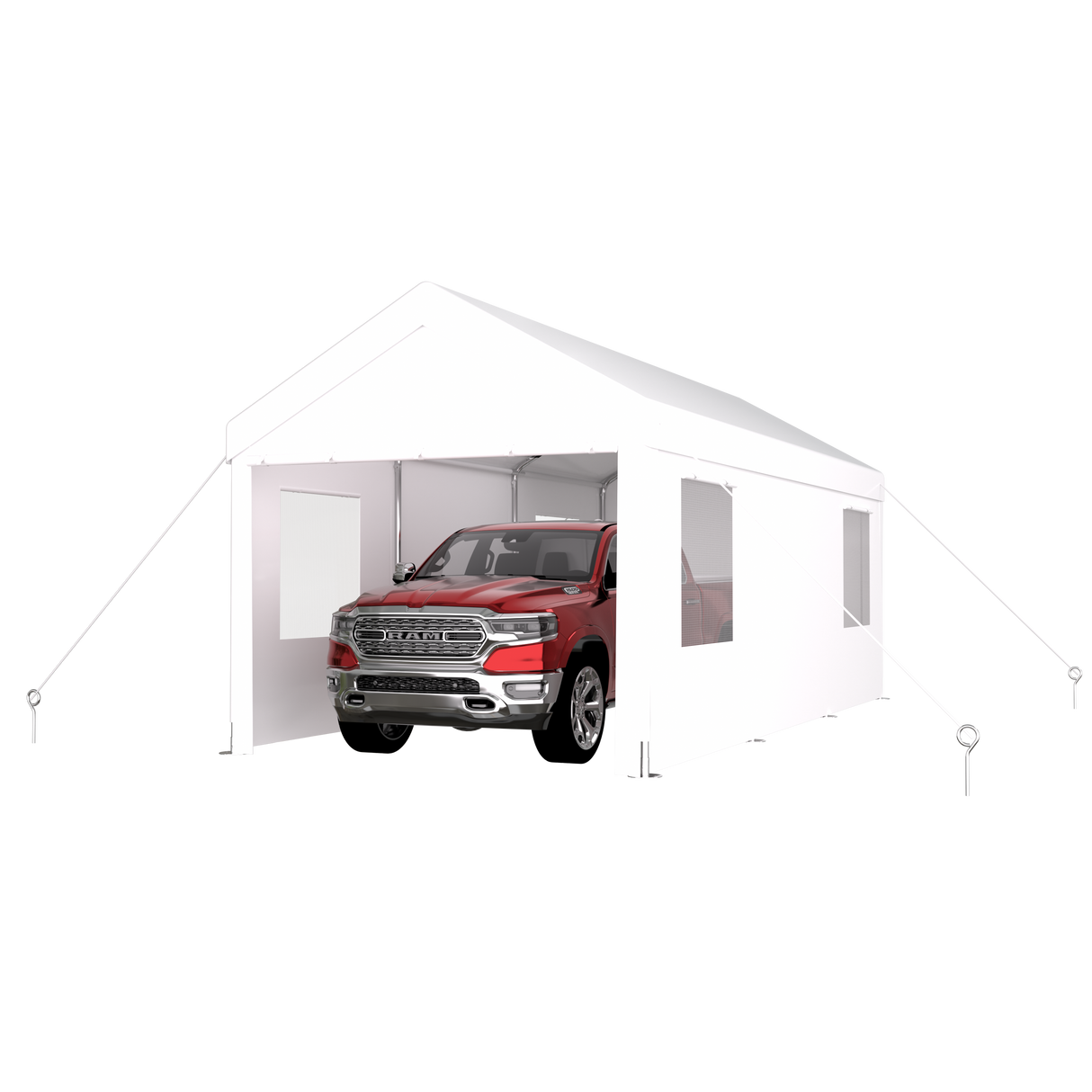 Abri d'auto 10' x 20', auvent de garage portable robuste avec 2 portes enroulables et 4 fenêtres ventilées