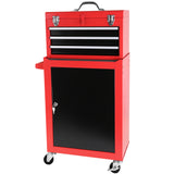 Coffre à outils roulant à 3 tiroirs avec roulettes, grande armoire de rangement et étagère réglable, coffre supérieur portable amovible avec système de verrouillage pour garage et entrepôt