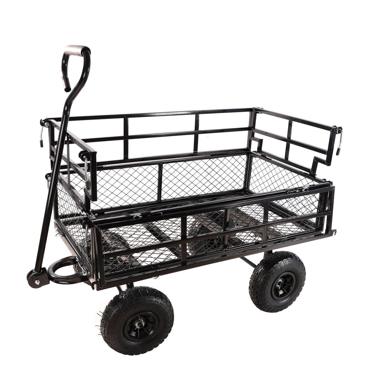 Black Double Fence Utility Wagon Cart Garden Trucks Transport Firewood