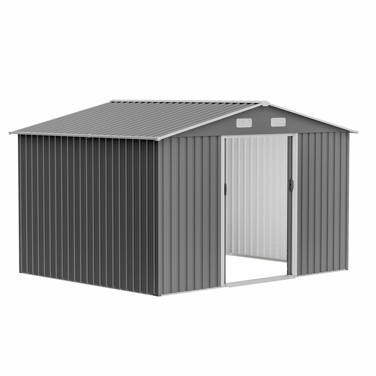 10X8 FT Outdoor Storage Shed Metal Foundation & Lockable Doors Tool for Garden Patio Backyard Lawn Grey