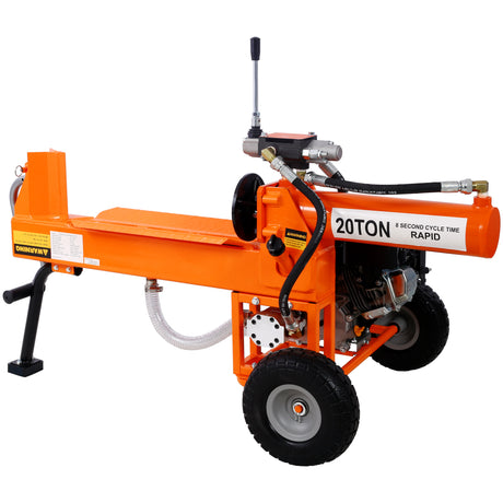 Log Splitter Portable 20 Ton Auto Return Ram System Gear Pump 7HP Engine Horizontal Full Beam Steel Wedge Firewood Splitting Forestry Harvesting EPA Compliant--Orange