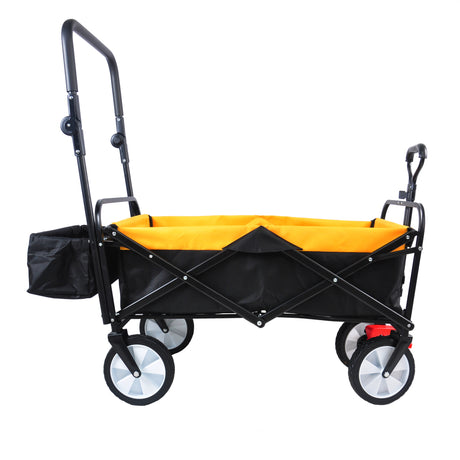 Folding Wagon Collapsible Outdoor Utility Heavy Duty Garden Portable Hand Cart Drink Holder Adjustable Handles Yellow