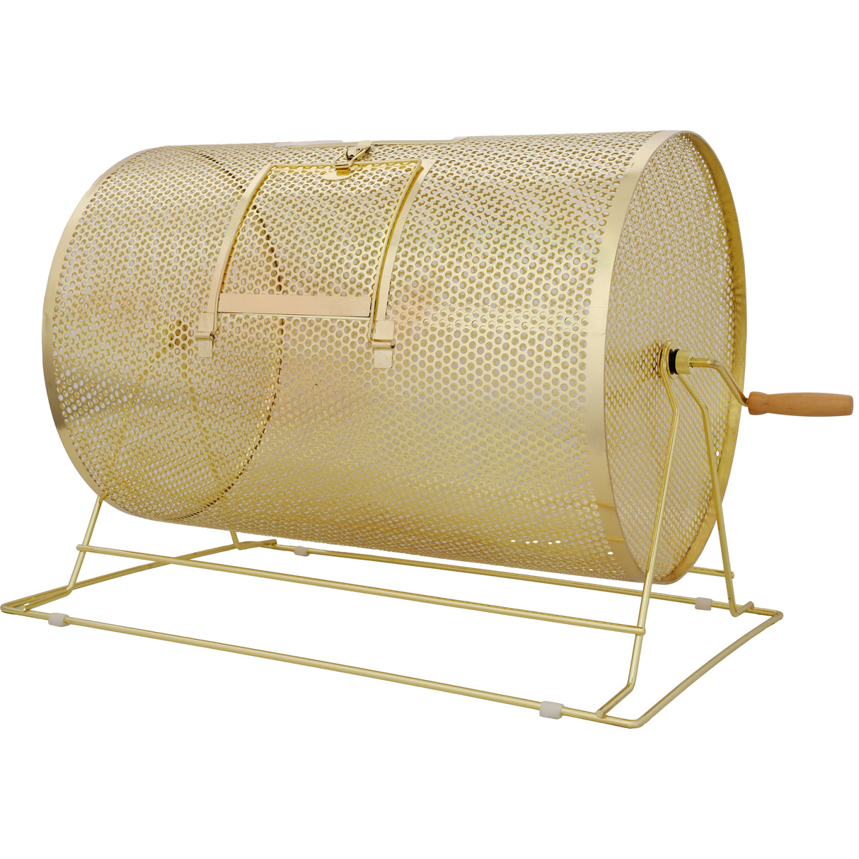 Raffle Drum Holds 10000 Tickets or 300 Ping Pong Balls Metal Lottery Spinning Drawing with Wooden Turning Handle 14.8 x Ø21.26 inch Brass Plated Raffle Spinning Cage for Bingo Ballot