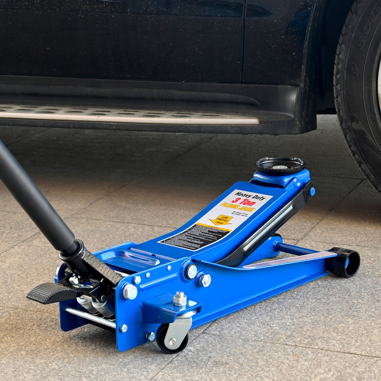 3T Heavy Duty Horizontal Double Pump Floor Jack Foot Model and Steel Racing with Dual Piston Quick Lift Pump 6,000 lb Capacity--Blue