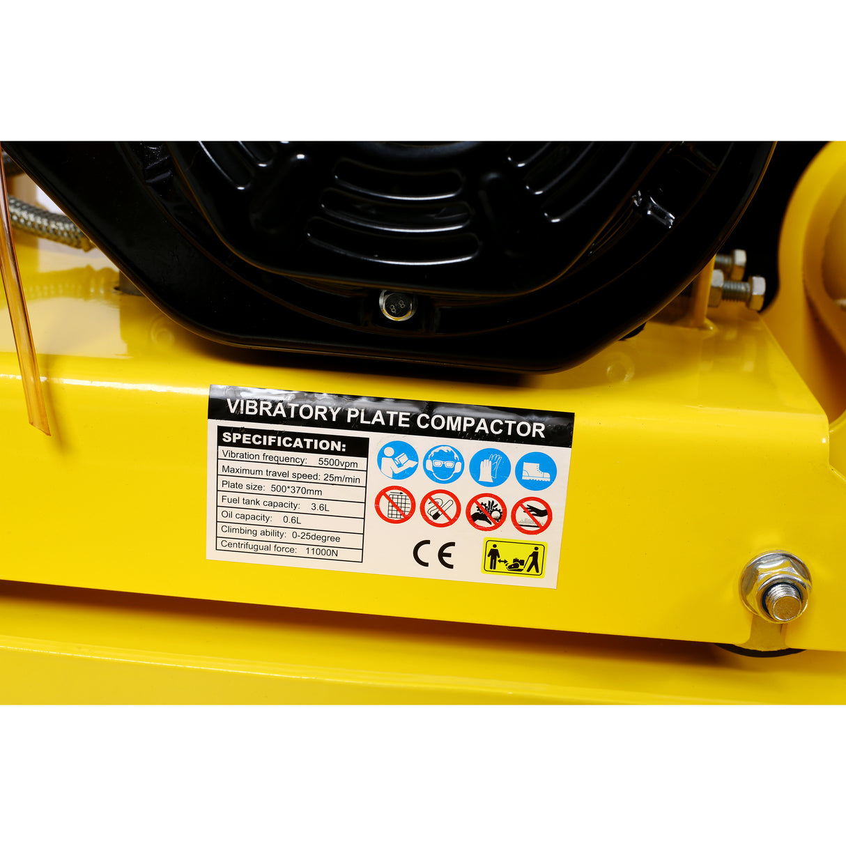 Compacteur à plaque de 20 x 14 pouces avec force de compactage par vibration de gaz MAX 7,0 HP 5 500 VPM avec roue intégrée Conforme à l'EPA