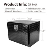 24 Inch Aluminum Stripes Plated Tool Box Pick Up Truck Bed RV Trailer Waterproof Square Storage Organizer with Lock and Keys Black 24"(24.2"×17.1"×17.9")