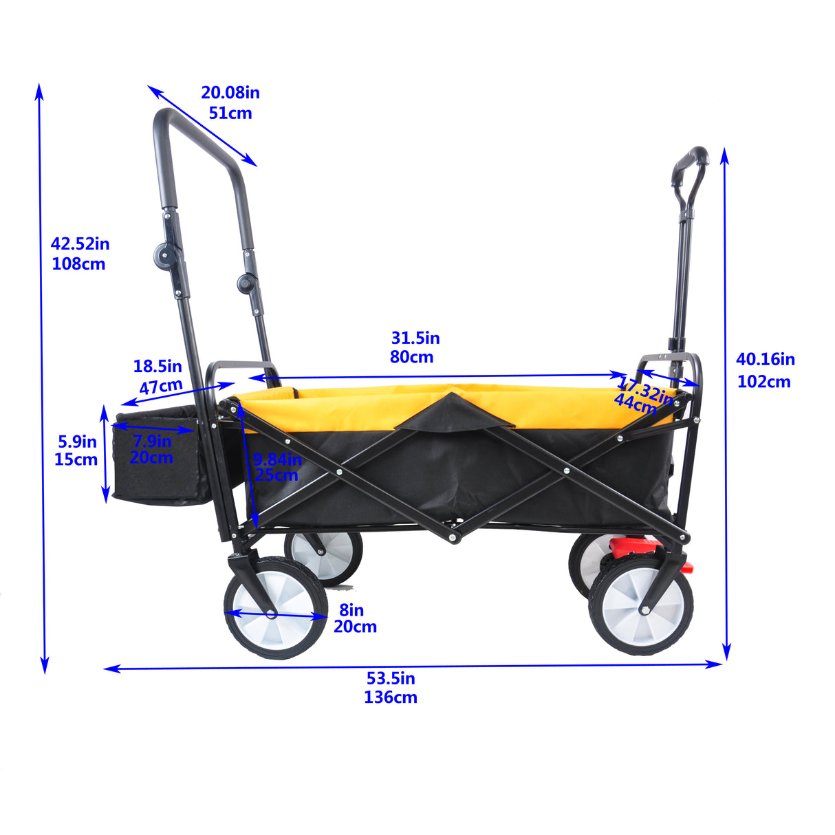 Folding Wagon Collapsible Outdoor Utility Heavy Duty Garden Portable Hand Cart Drink Holder Adjustable Handles Yellow