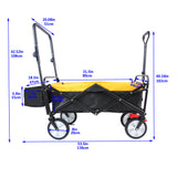 Folding Wagon Collapsible Outdoor Utility Heavy Duty Garden Portable Hand Cart Drink Holder Adjustable Handles Yellow