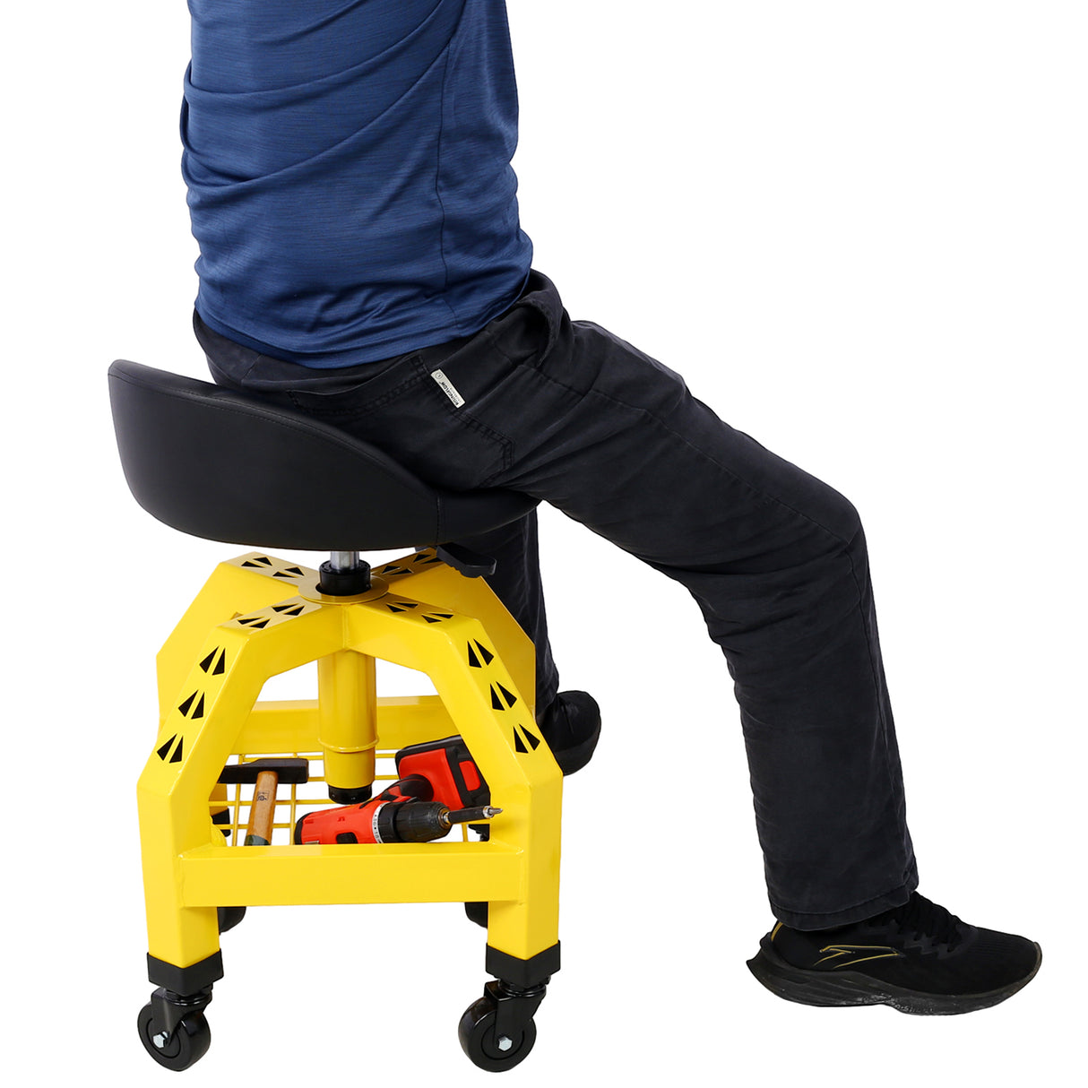 Pneumatic 360 Degree Swivel Stool Mechanics Rolling Creeper Seat Heavy Duty Shop with Casters Yellow