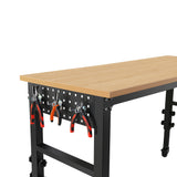 60" × 24'' Adjustable Workbench Rolling Heavy-Duty Worktable na may Power Outlet at Wheels Malaking Load Capacity Rubber Wood Top para sa Garage Office Workshop Home Easy Assembly