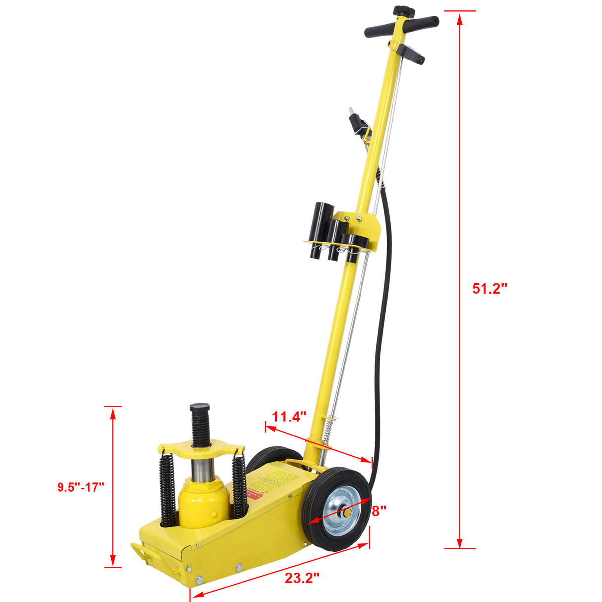 22 Ton Hydraulic Floor Jack Air-Operated Axle Bottle na may 4 Extension Saddle Set Built-in Wheels Yellow