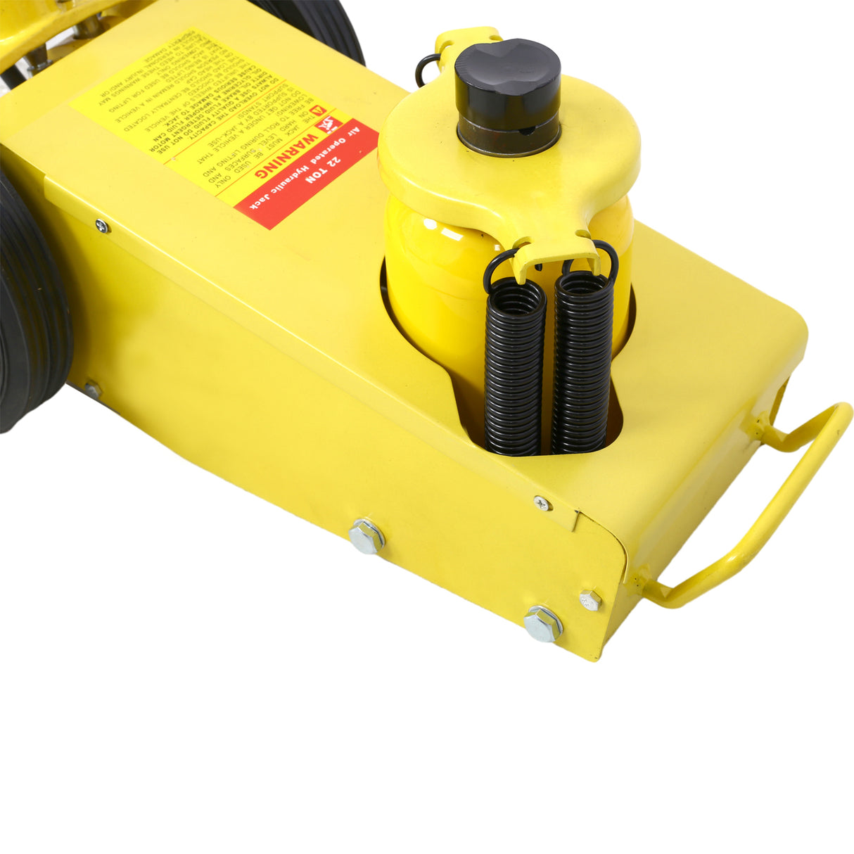 22 Ton Hydraulic Floor Jack Air-Operated Axle Bottle na may 4 Extension Saddle Set Built-in Wheels Yellow