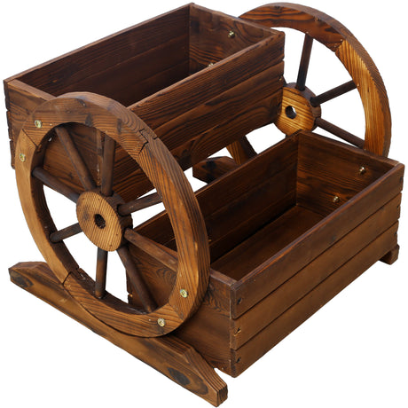 Wooden Wagon Planter Box with Wheels Garden Decorative for Flowers Herbs Vegetables for Indoor & Outdoor Decor Cart for Patio Balcony Decoration