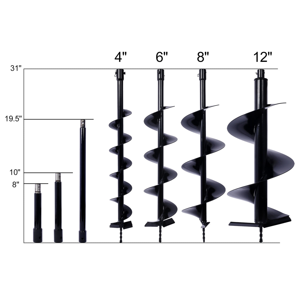 Auger Drill Bit para sa Planting Hole Bulb Bedding Paghuhukay Post Tool para sa 3/4" Shaft Auger Digger Kapalit Bits Earth Bit 4IN+6IN+8IN+12IN+ROD KIT