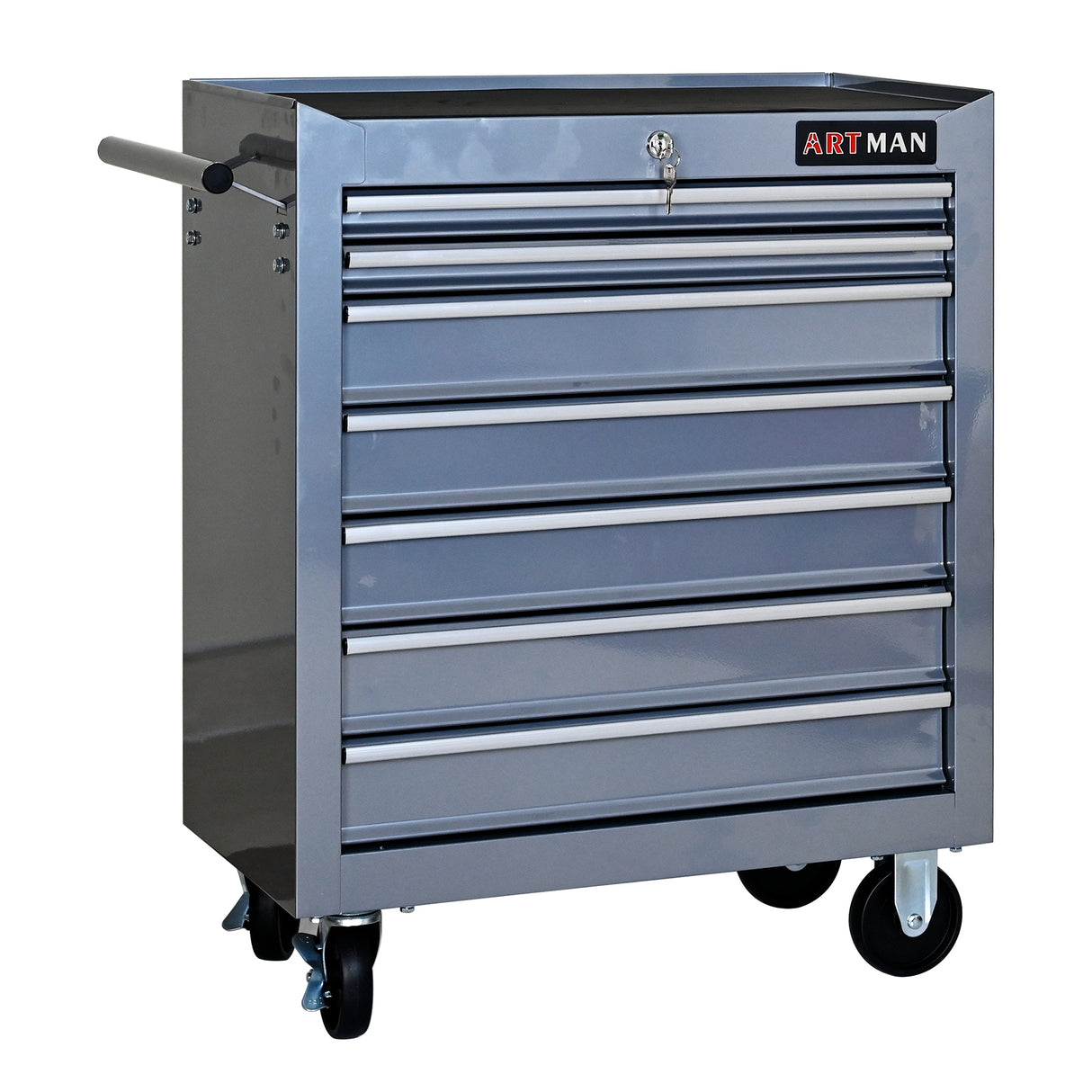 7 Drawers Multifunctional Tool Cart with Wheels Silver