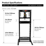 Hydraulic 12 Ton H-Frame Garage Floor Adjustable Shop Press with Plates Black