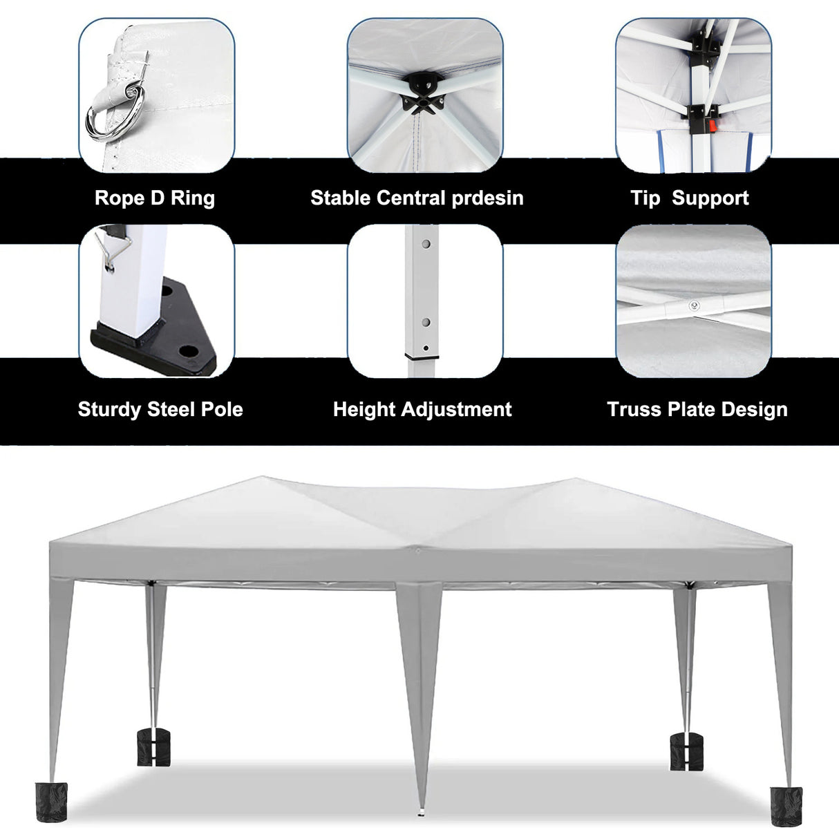 Carpa plegable para fiestas portátil al aire libre con dosel EZ Pop Up de 10'x20' con 6 paredes laterales extraíbles + bolsa de transporte + 4 bolsas de peso, color negro