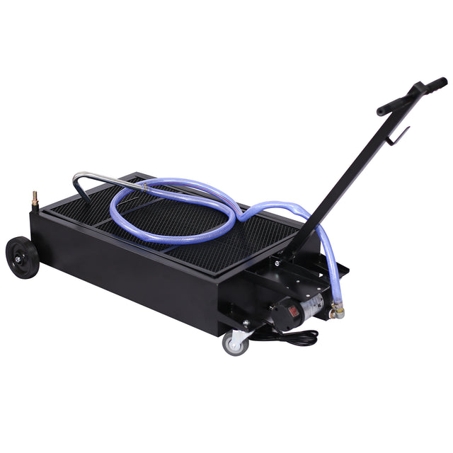 25 Gallon Low Profile Oil Drain Pan with Electric Pump--Black