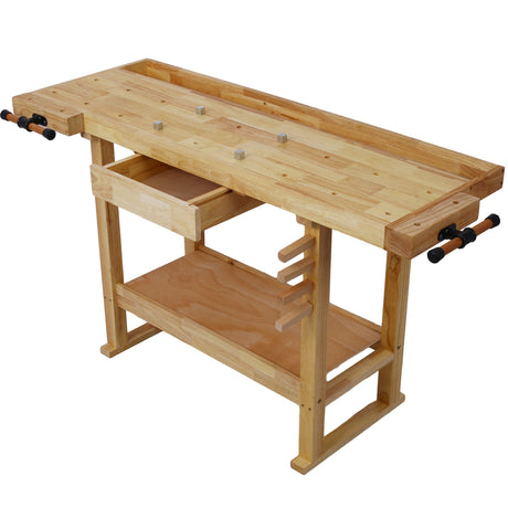 55-Inch Wooden Workbench for Garage Workshop and Home with Rapid Action Woodworking Vise 10.5 Inch Jaw Width Made with Heavy-Duty Cast Iron