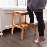 Acacia Wood Two Steps Stool Maliit na Sukat Parihaba 250 lbs Kapasidad