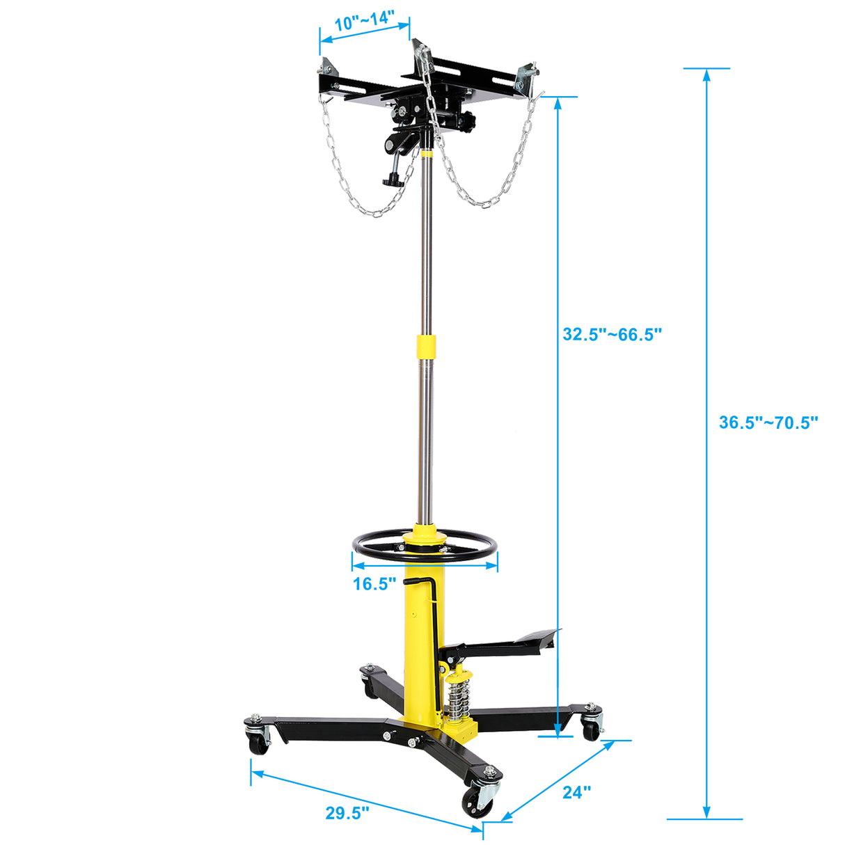 Gatos de transmisión de 1660 libras, elevación rápida, transmisión hidráulica de doble resorte, 2 etapas con 360° para elevador de automóviles, 0,75 toneladas, amarillo