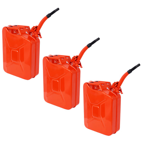 3 Pcs/Set 20 Liter (5 Gallon) Jerry Fuel Can with Flexible Spout Portable Tank Steel Gasoline Cars Trucks Equipment Red