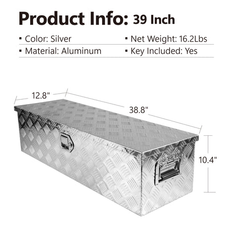 39 Inch Aluminum Truck Storage Long Tool Box Gas Strut Truck Bed na may Side Handle Lock at 2 Susi para sa Truck Trailer Pickup (38.8"×12.8"×10.4")