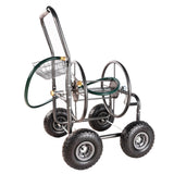 4 Wheels Portable Garden Hose Reel Cart na may Storage Basket Lumalaban sa kalawang na Mabigat na Tungkulin na Water Hose Holder Steel